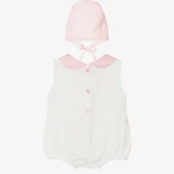 Girls Ivory & Pink Cotton Babysuit Set