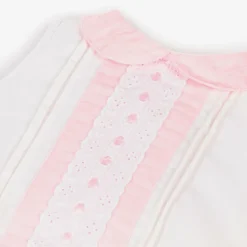 Girls Ivory & Pink Cotton Babysuit Set