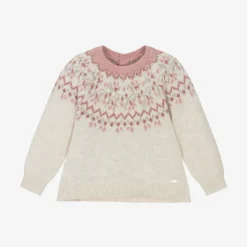 Girls Ivory & Pink Fair Isle Sweater