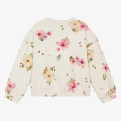 Girls Ivory & Pink Floral Cotton Sweatshirt