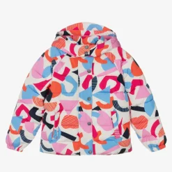 Girls Ivory & Pink Showerproof Puffer Coat