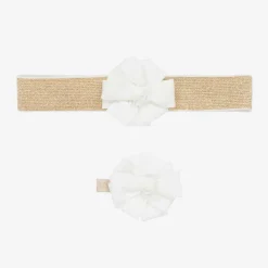 Girls Ivory & Gold Headband & Hair Clip