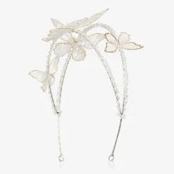 Girls Ivory Bead & Lace Butterfly Hairband