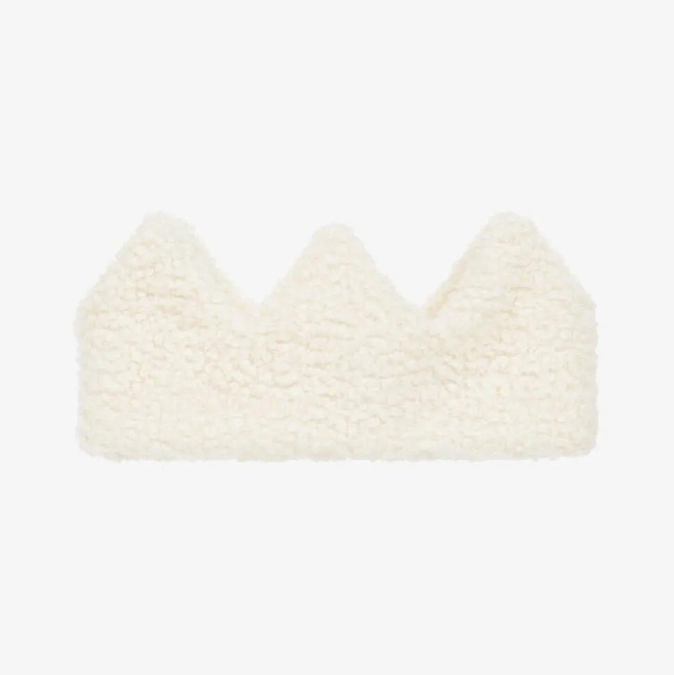 Girls Ivory Bouclé Fleece Crown Headband