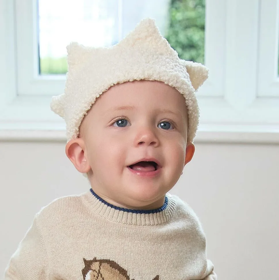 Girls Ivory Bouclé Fleece Crown Headband