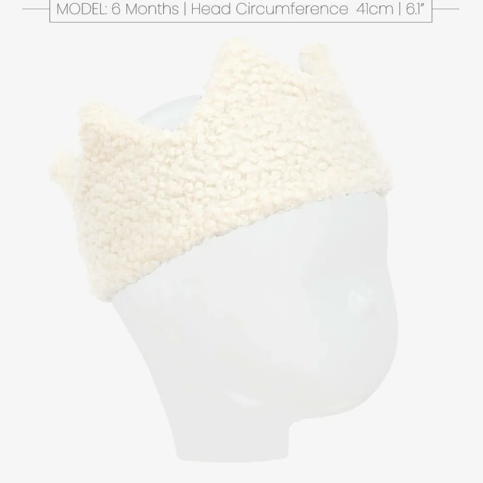 Girls Ivory Bouclé Fleece Crown Headband
