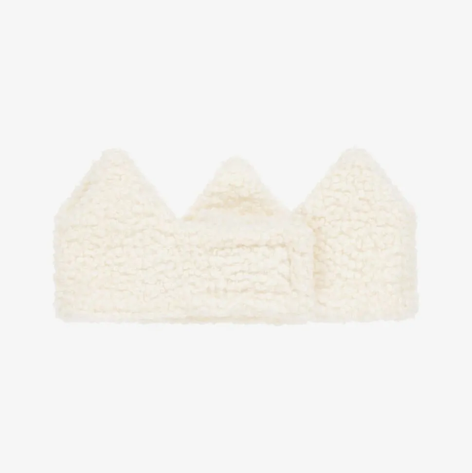 Girls Ivory Bouclé Fleece Crown Headband
