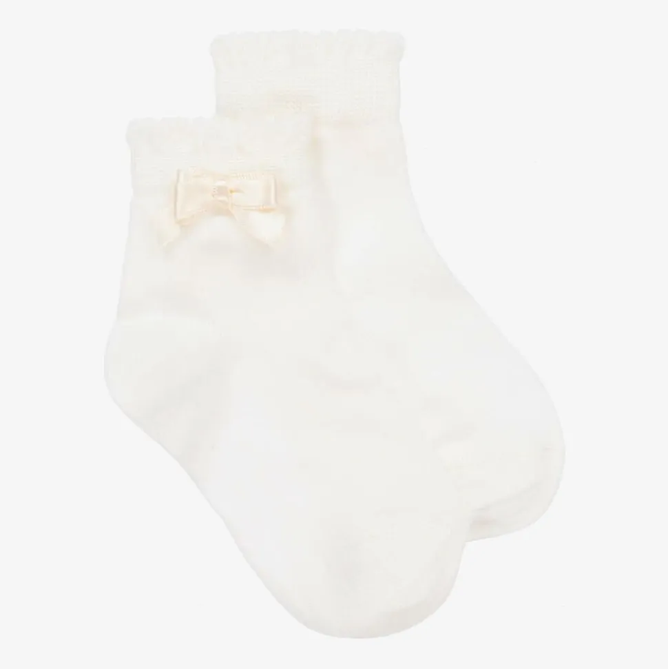 Girls Ivory Bow Cotton Socks