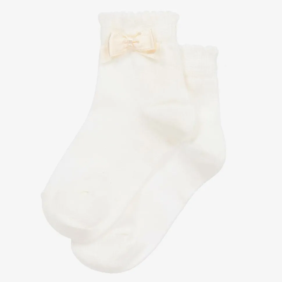 Girls Ivory Bow Cotton Socks