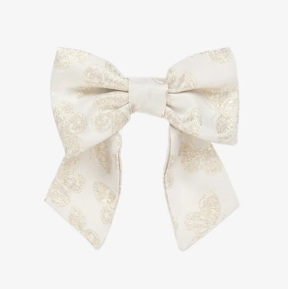 Girls Ivory Butterfly Print Bow Hair Clip (14cm)