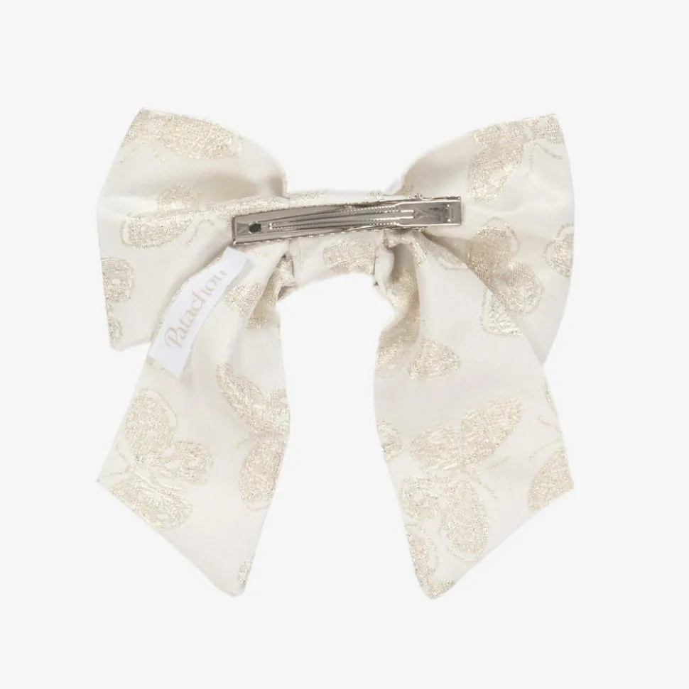 Girls Ivory Butterfly Print Bow Hair Clip (14cm)
