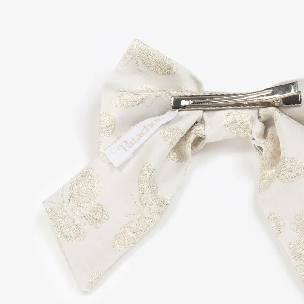 Girls Ivory Butterfly Print Bow Hair Clip (14cm)