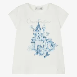 Girls Ivory Castle Print Cotton T-Shirt