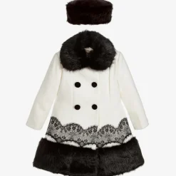 Girls Ivory Coat & Faux Fur Hat Set