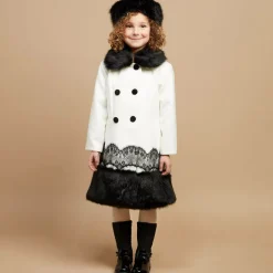 Girls Ivory Coat & Faux Fur Hat Set