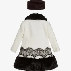 Girls Ivory Coat & Faux Fur Hat Set