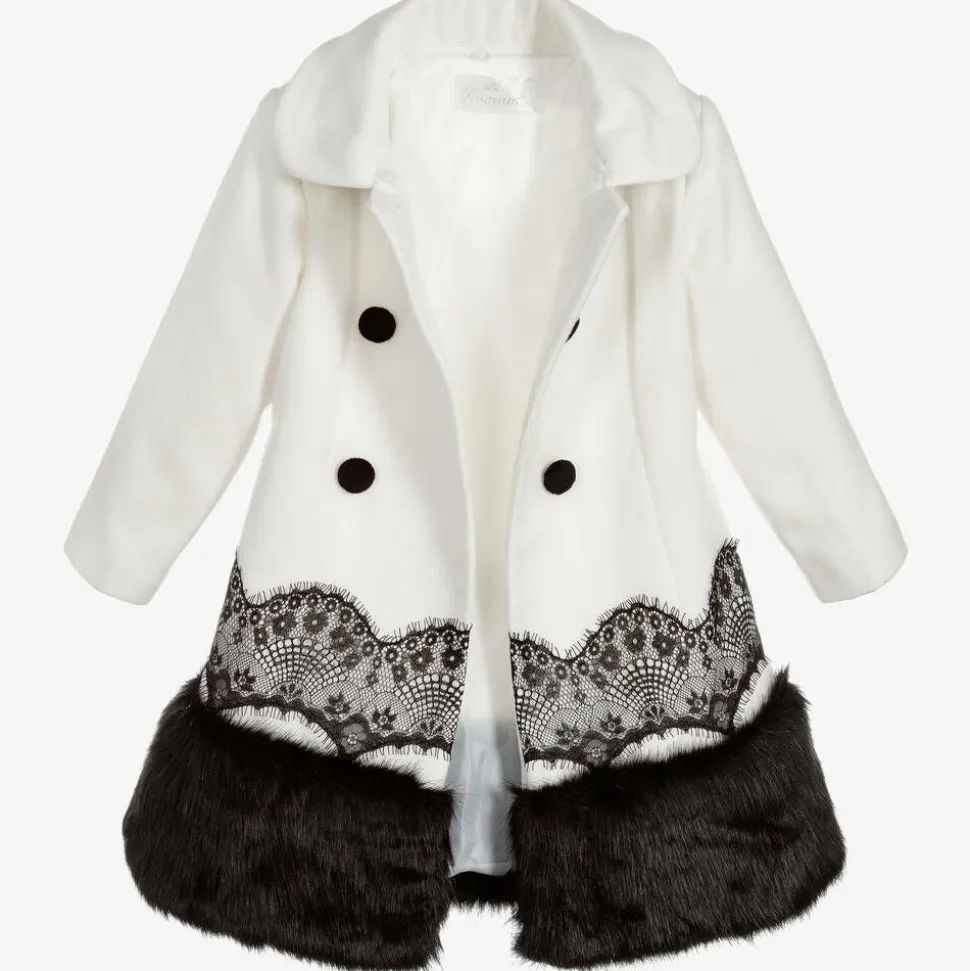 Girls Ivory Coat & Faux Fur Hat Set