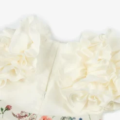 Girls Ivory Cotton & Floral Jacquard Dress