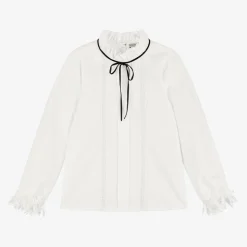Girls Ivory Cotton & Lace Blouse