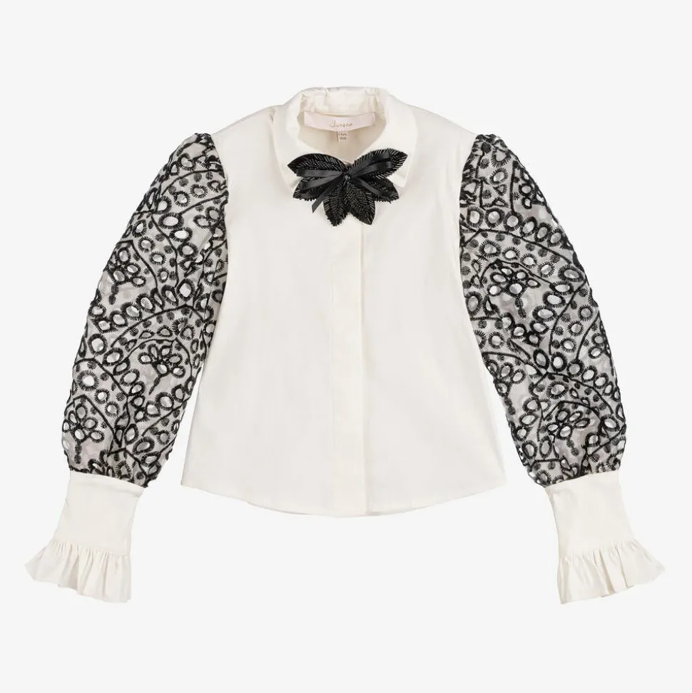 Girls Ivory Cotton & Organza Blouse