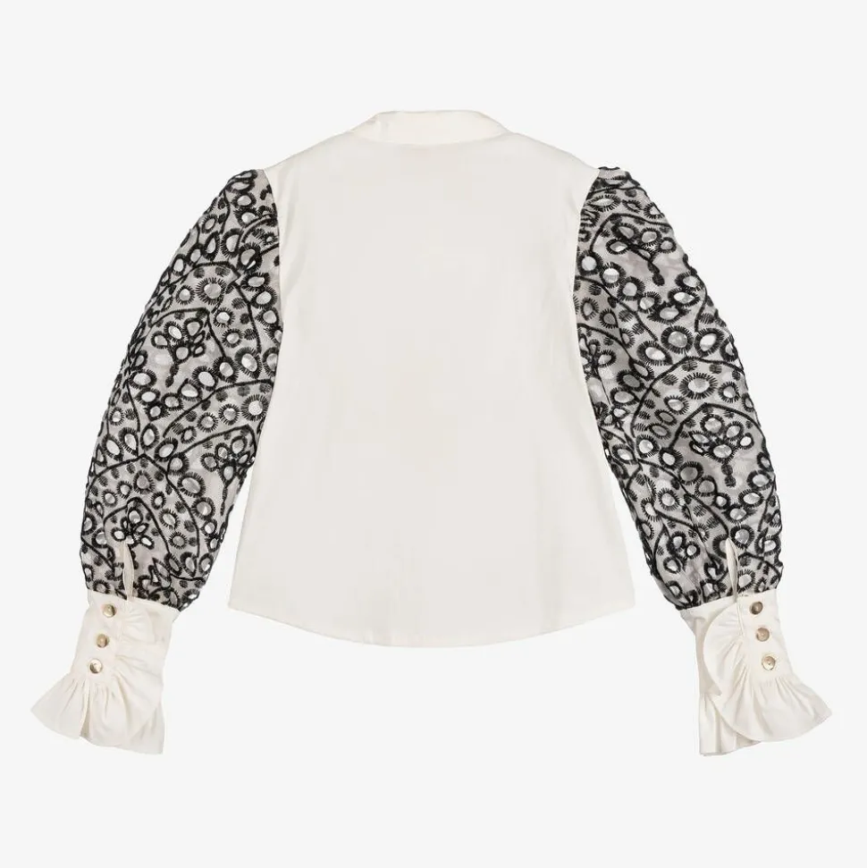 Girls Ivory Cotton & Organza Blouse