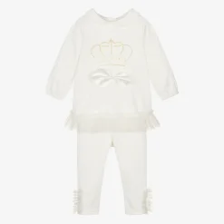 Girls Ivory Cotton & Tulle Leggings Set