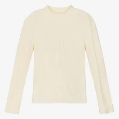 Girls Ivory Cotton & Wool Turtleneck Sweater