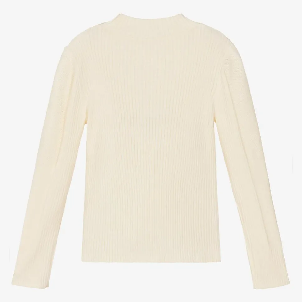 Girls Ivory Cotton & Wool Turtleneck Sweater