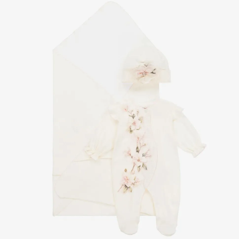 Girls Ivory Cotton Babygrow Set