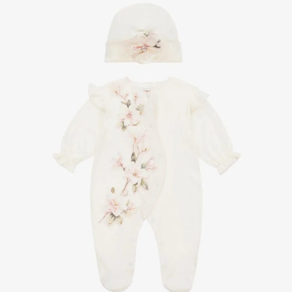 Girls Ivory Cotton Babygrow Set