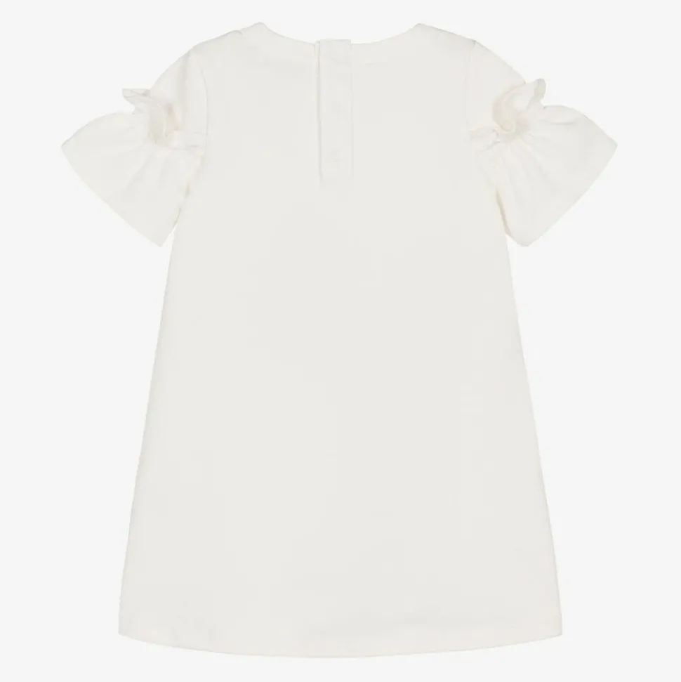 Girls Ivory Cotton Bag Print Dress