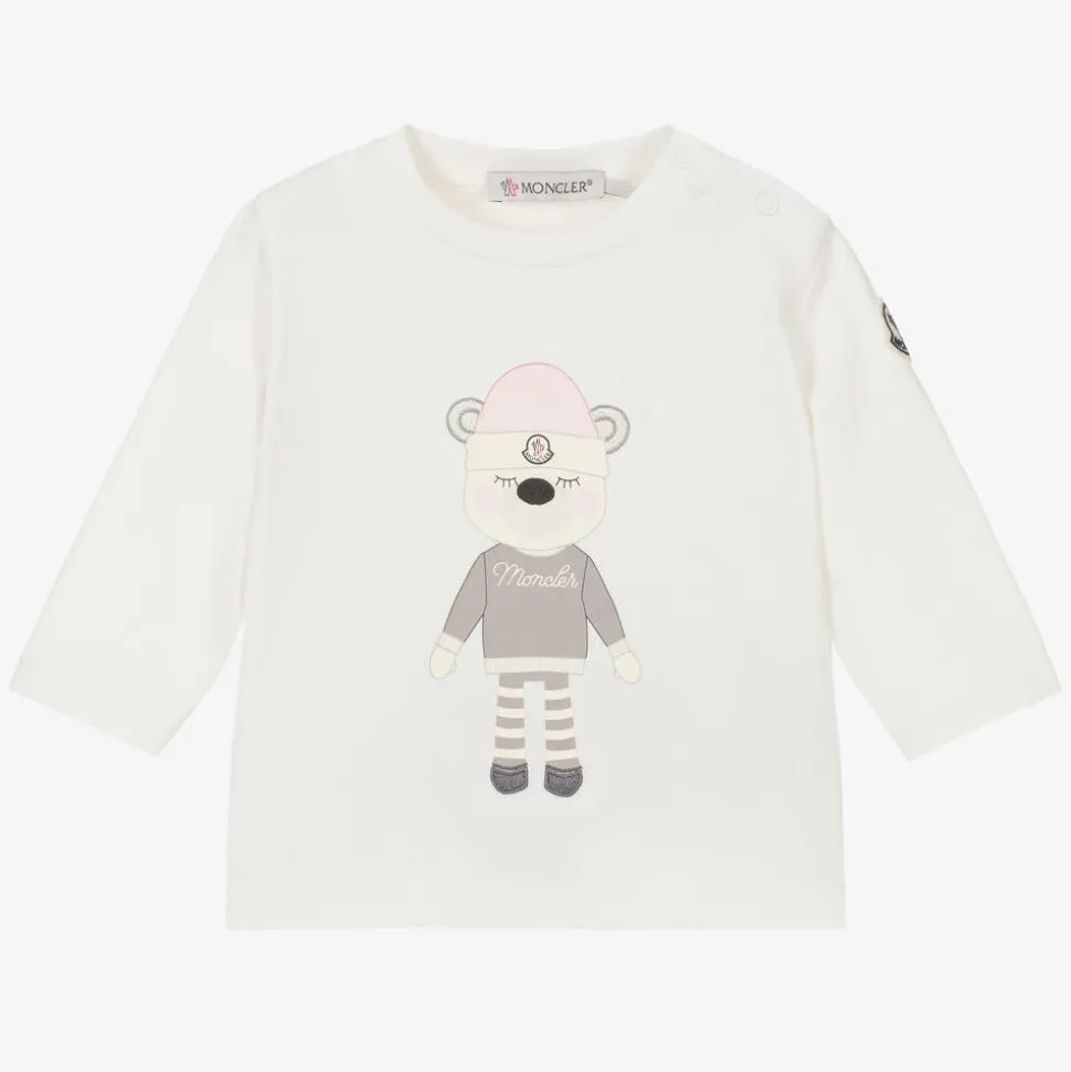 Girls Ivory Cotton Bear Top
