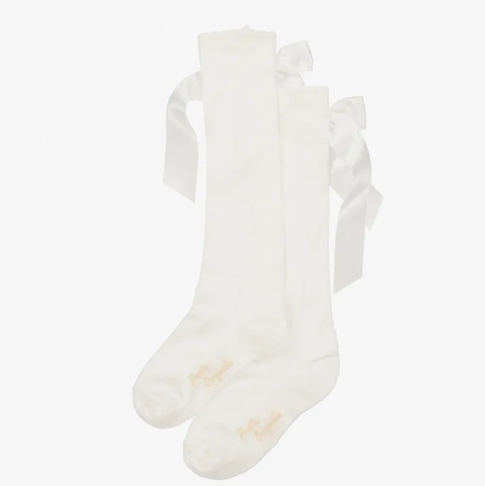 Girls Ivory Cotton Bow Socks