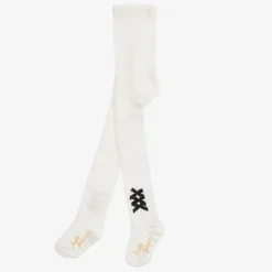 Girls Ivory Cotton Bow Tights