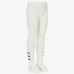 Girls Ivory Cotton Bow Tights