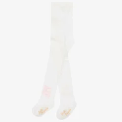 Girls Ivory Cotton Bow Tights