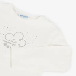 Girls Ivory Cotton Diamanté Top