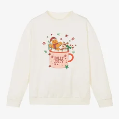 Girls Ivory Cotton Festive Sweatshirt