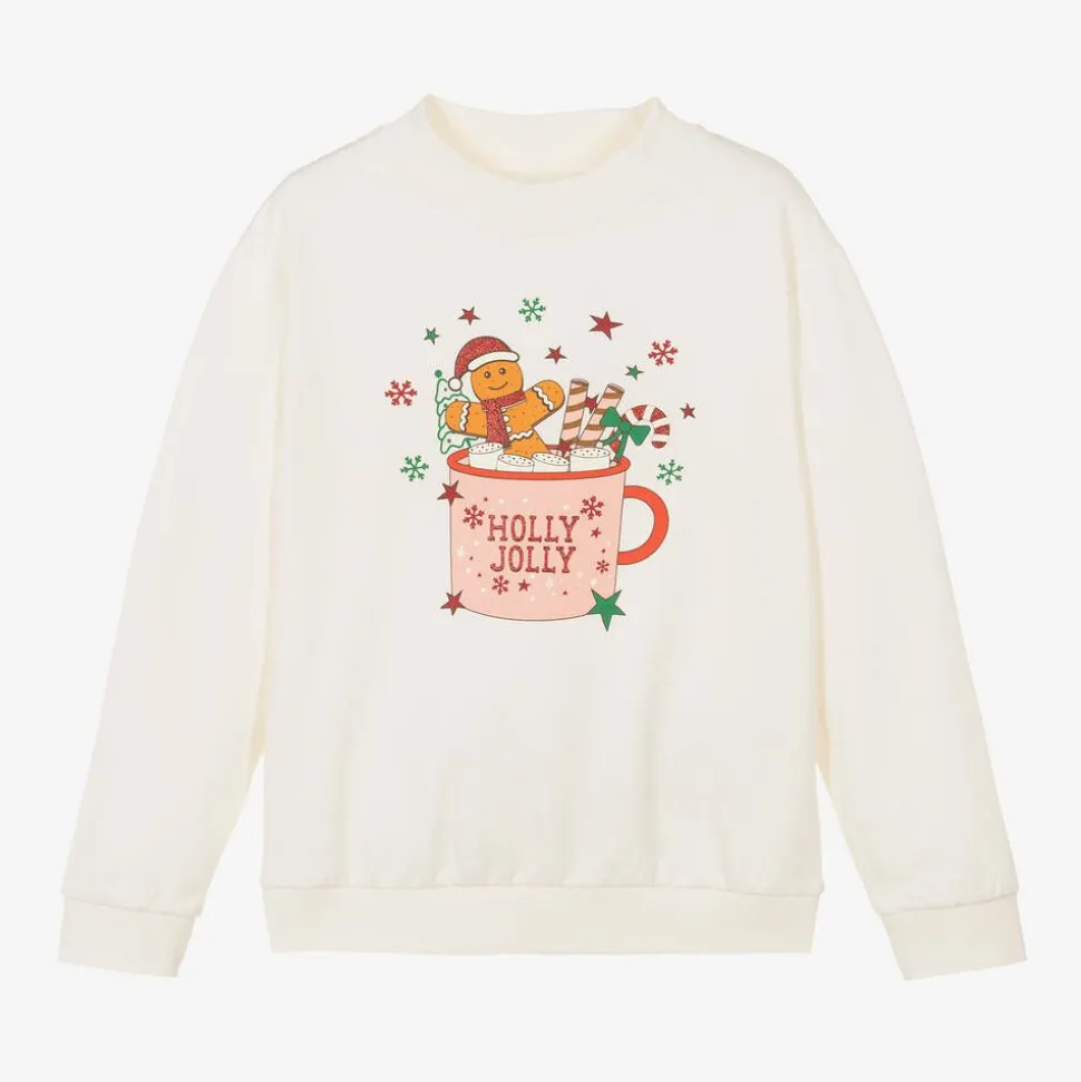 Girls Ivory Cotton Festive Sweatshirt