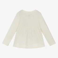 Girls Ivory Cotton Festive Deer T-Shirt