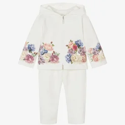 Girls Ivory Cotton Floral Tracksuit