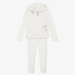 Girls Ivory Cotton Floral Leggings Set
