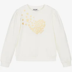 Girls Ivory Cotton Heart Print Sweatshirt