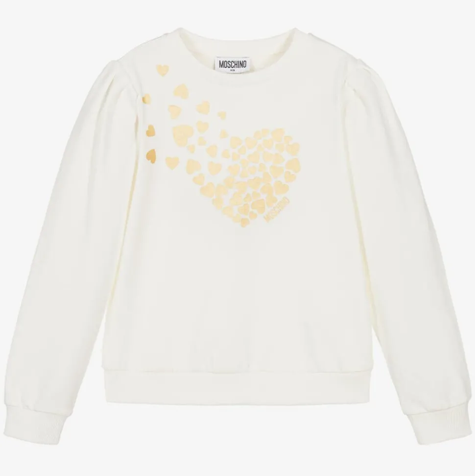 Girls Ivory Cotton Heart Print Sweatshirt