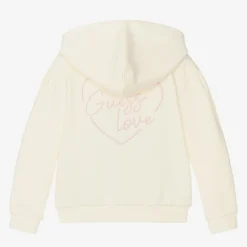 Girls Ivory Cotton Heart Zip-Up Top