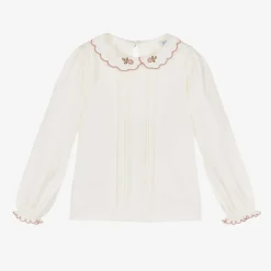 Girls Ivory Cotton Jersey Blouse