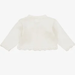 Girls Ivory Cotton Knit Bow Cardigan