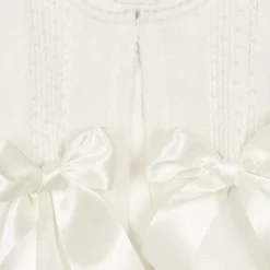 Girls Ivory Cotton Knit Bow Cardigan