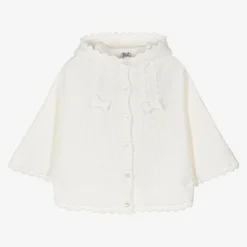 Girls Ivory Cotton Knit Cape
