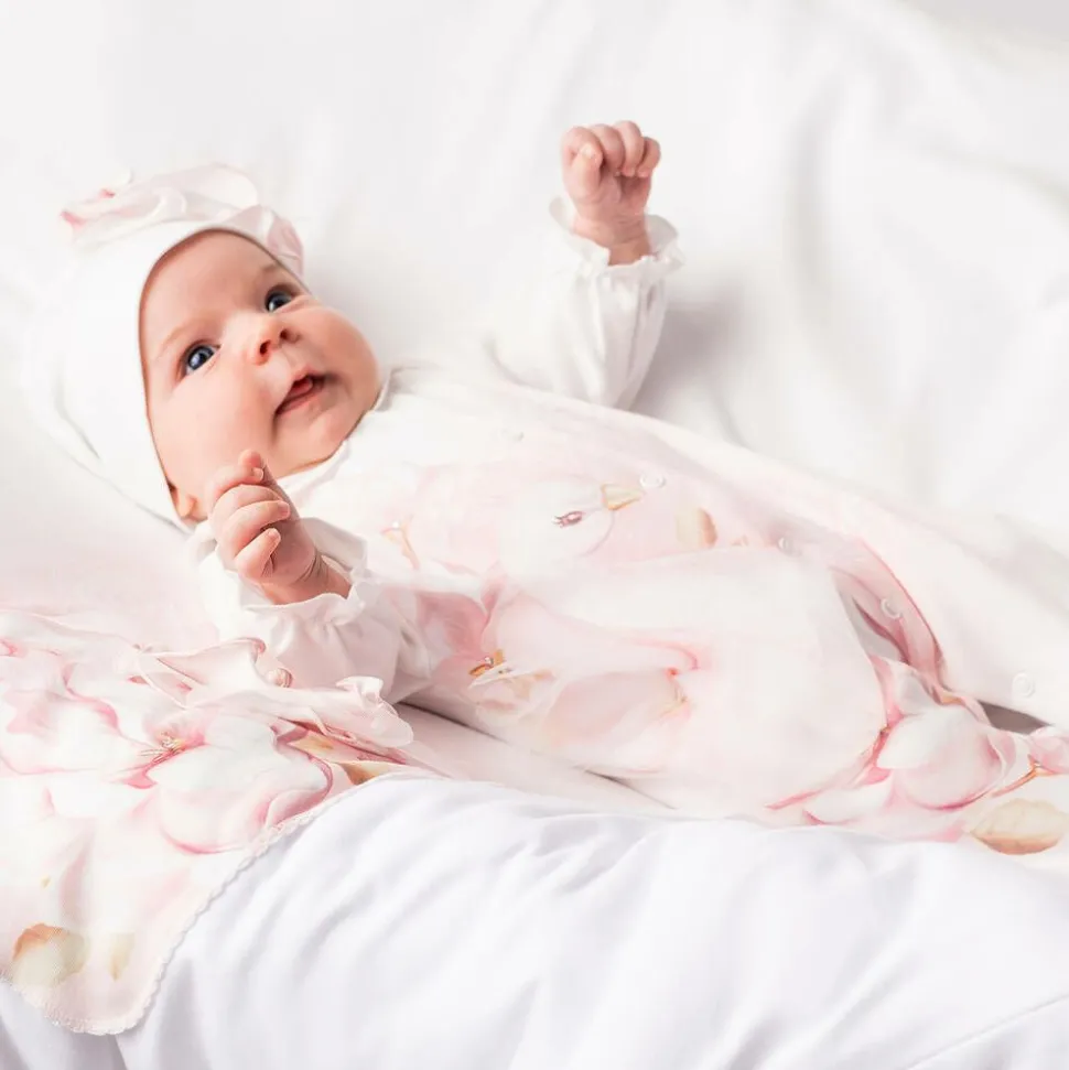 Girls Ivory Cotton Peacock Babysuit Set